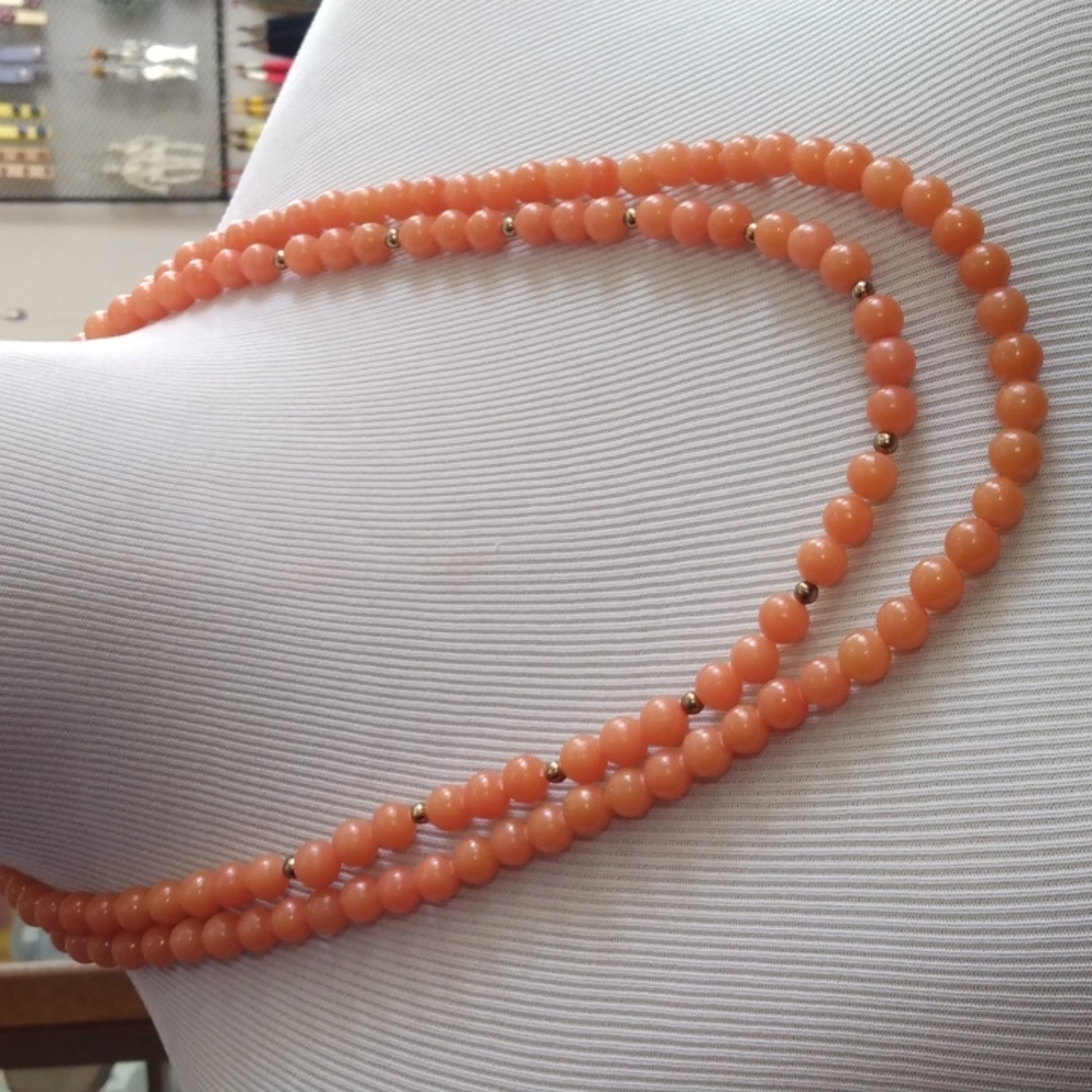 Vintage double strand orange bead necklace